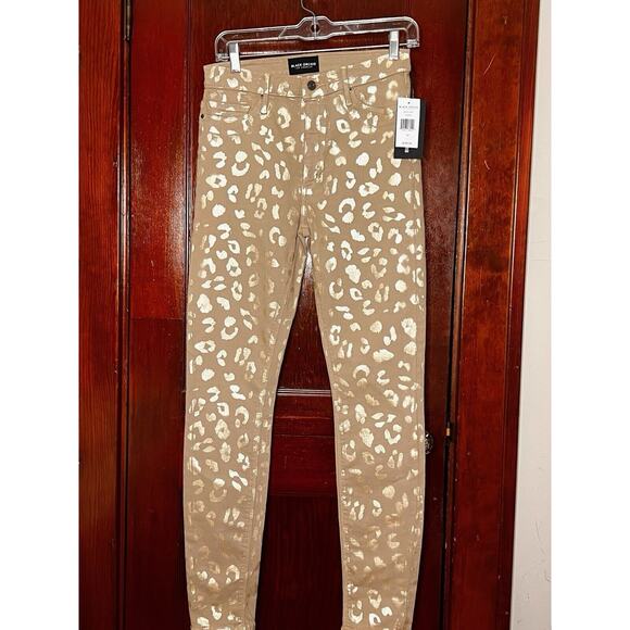 NWT $260 JUDE SKINNY JEANS BLACK ORCHID LOS ANGELES ANIMAL PRINT TAN & GOLD 28 - Picture 3 of 6